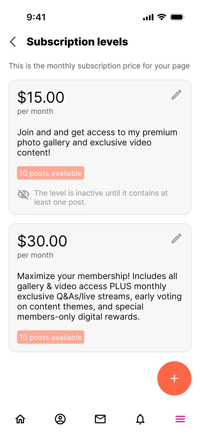 Subscription levels